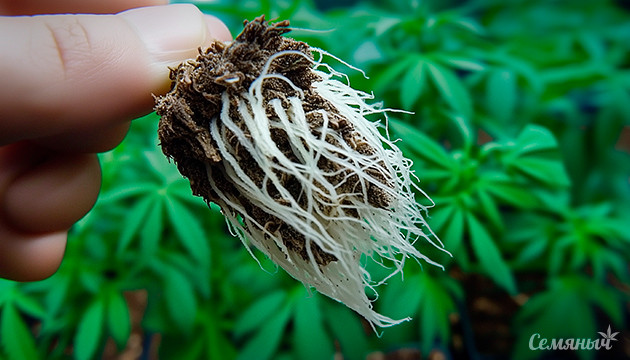 Корни каннабиса после прорастания